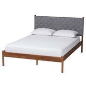 Baxton Studio Estela Mid-Century Modern Grey Woven Fabric and Walnut Brown Wood Queen Size Platform Bed